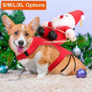 S-M-L-XL Options -- 1Pc Pet Christmas Costumes Red Winter Coat For Dog Riding Santa Claus With Bell Clothes New Year Outfit Cosplay Costumes Party Dress Up For Cats