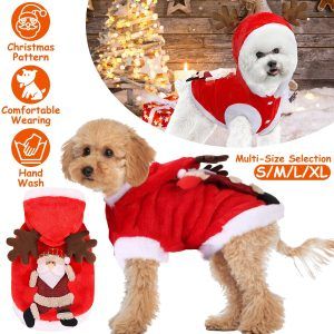1Pc Pet Christmas Clothes Santa Claus Reindeer Antlers Costume Winter Outfit New Year Coat For Small Medium Dogs Cats